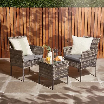 Rattan Garden Furniture Bistro Set 2 Seater Outdoor Patio Table & Chairs Set • £89.99