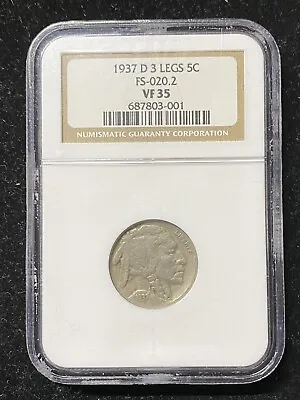 1937 D 3 Leg Buffalo Nickel NGC 35 • $825