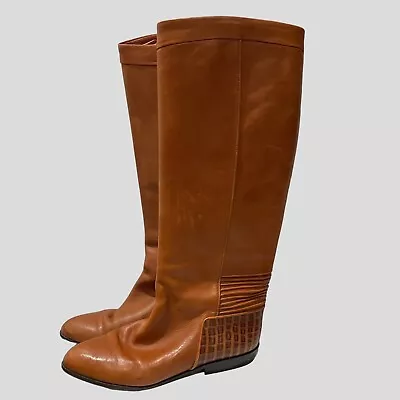 Via Spiga Womens Brown Italian Leather Pull On Riding Boots Sz 8B Made In Italy • $44.99