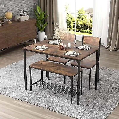 $189.99 • Buy Rectangle Kitchen Dining Table Set For 4, With 2 Chairs And Bench, Metal Frame