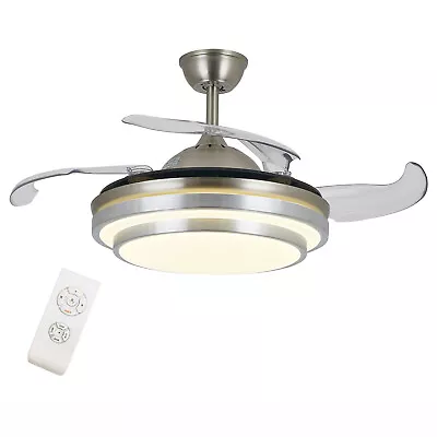 42 Inch Dining Room Invisible Ceiling Fan Light 3-Color LED Chandelier W/ Remote • $78.85