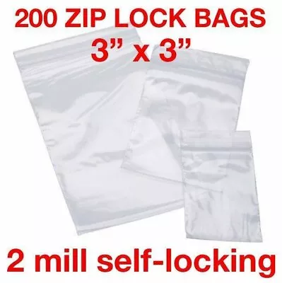 200 Piece 3  X 3  2mil Zip Lock Poly Reclosable Plastic Bags Clear Baggies • $6.99