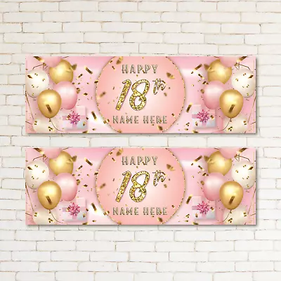 2 Personalised Gold Pink Kid & Adult Birthday 18TH Party Banner Event Decor • £3.69