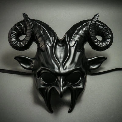 $37.99 • Buy BLACK Halloween Mask Scary Animal Devil Ram Horns Masquerade Costume Cosplay