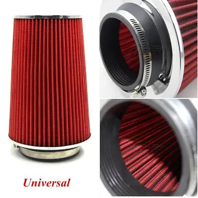 Red 3  Inlet Car Long Ram Cold Air Intake Filter Cone Filter KN Types Universal • $38.60