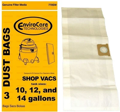 $14.99 • Buy EnviroCare Vacuum Dust Bags For Shop Vac 10, 12, & 14 Gallon Tanks - 3 Pack