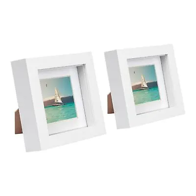 £8.99 • Buy 2x White 4  X 4  3D Box Photo Frames White 2  X 2  Mount Craft Shadow Picture