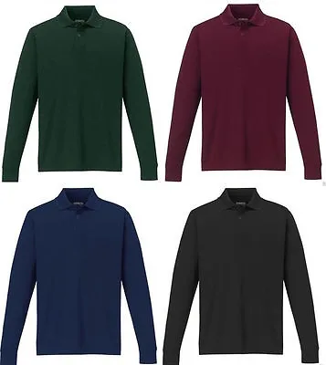 New Mens Plain Long Sleeve Pique Polo Shirt Top Work Wear T-shirt  S-3XL • £9.98