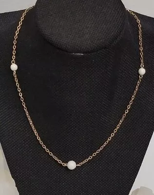 Beautiful Gold Tone Necklace W 3  Faux Pearls 16 In Excellent Vintage Jewelry  • $9.99