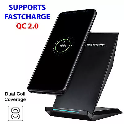 Fast Wireless Charger Qi 2 Coils Wireless Charging Stand - Galaxy S7 S8 S9 Note • $14.99