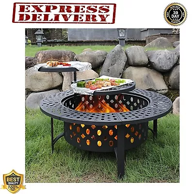 Outdoor Wood Burning Fire Pit With 2 Grills Backyard Patio Garden Round 36 Inch • $94.99
