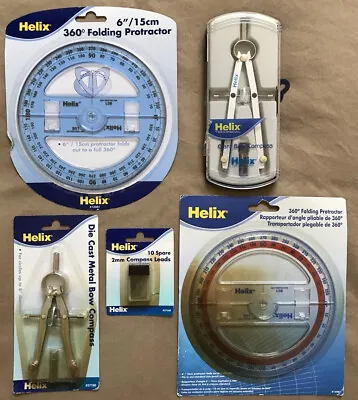 Helix Lot: Die Cast Metal Bow & Giant Bow Compasses Folding Protractors Leads • £15.14