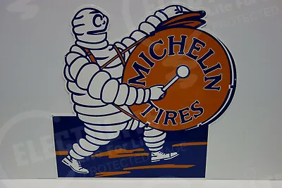 MICHELIN MAN PLAYING DRUM BIBENDUM DIE CUT Sign Rare 80's ENAMEL 23.5  X 24.5  • $258