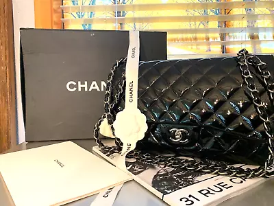 $11000 - Chanel Classic Quilted Double Flap Jumbo Patent Handbag • $3599