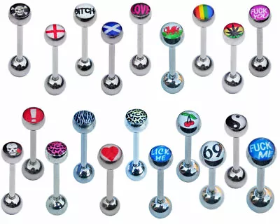 £2.85 • Buy Picture Tongue Bars 12mm 14mm 16mm 18mm  Word Barbells