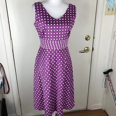 $19.95 • Buy Amanda Smith Women’s Polka Dot V Neck Fitted Dress Sleeveless Sz 8 Lilac/white