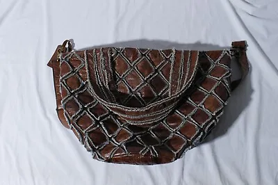 Monserat De Lucca Brown Leather Diamond Patterned Hobo Bag Purse  • $49.46