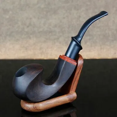 Ebony Wooden Pipe 9mm Filter Smoking Frosted Tobacco Handmade Gift With Holder • $106.10