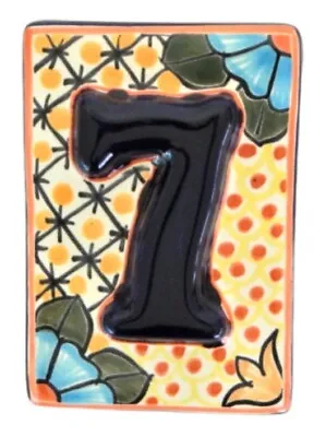 Mexican Talavera Tile House Number Address Orange High Relief HR4 # 7 • $5.50