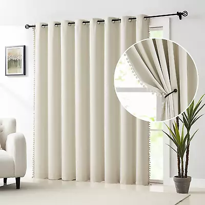 Pom Pom Blackout Curtains Ivory Sliding Glass Door Curtain Extra Wide Patio Door • $56.78