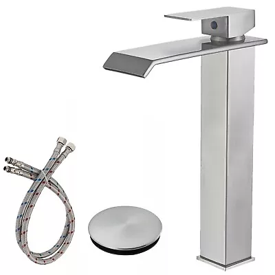 Tall Bathroom Sink Faucet 1 Hole Vessel Mixer With Pop Up Drain Brushed Nickel • $59