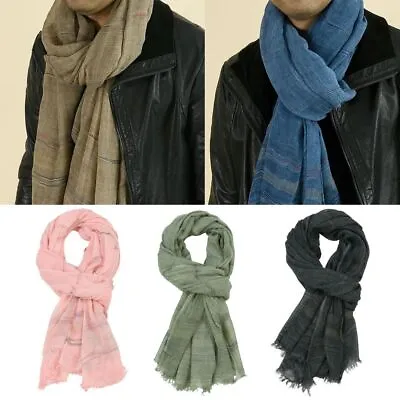 Tassel Winter Men Scarf Cotton Linen Yarn-dyed Long Shawl Bufanda • £8.10