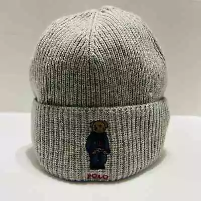 Polo Ralph Lauren Denim Bear Beanie Hat Cap Adult Gray Knit Cuff Outdoors • $39.97