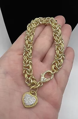 Judith Ripka Gold Over Sterling Silver 7” Byzantine Bracelet Heart Charm 19.8 Gr • $72.99