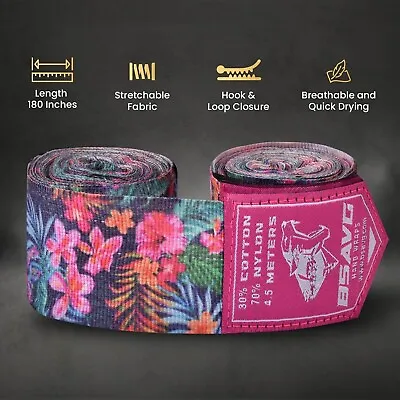 Boxing Hand Wraps Women Men MMA Muay Thai 180  Elasticated Knuckle Pads Floral • $7.99