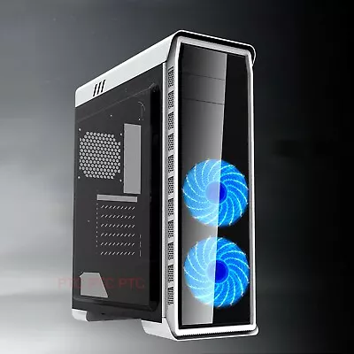 White Gaming Tower Elysium ATX Computer PC Case Full Transparent Panel 2xLed Fan • $89