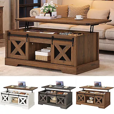 47  Farmhouse Coffee Table With Storage & Sliding Doors Lift Top Cocktail Table • $152.99