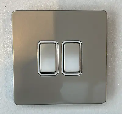 Schneider GET Ultimate Screwless Flat Plate - 2 Gang Switch / Pearl Nickel • £9.99
