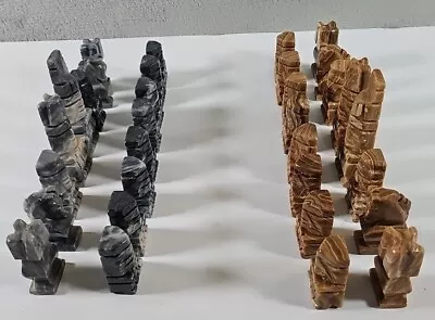 Aztec/Mayan Onyx/Marble Stone 32 Vintage Chess Pieces Gray Tan • $39.99