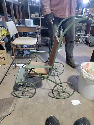 1920s Folding Stroller Antique English Vintage  Walker Baby Metal Spoke Wheels • $115