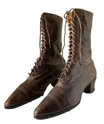 Victorian Women's Lace-up Brown Leather Boots Shoe Stretchers Costume Display • $58.50
