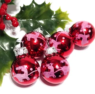 Mini Mercury Glass Lot Of 5 Christmas Tree Ornaments Shiny RED Stencil REINDEER • $10.77