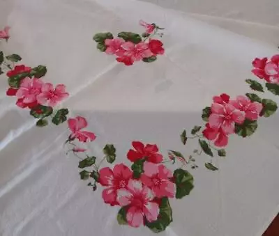 Lg Vintage Pink Printed Cotton Tablecloth California Hand Print Cutter Crafts • $21.99