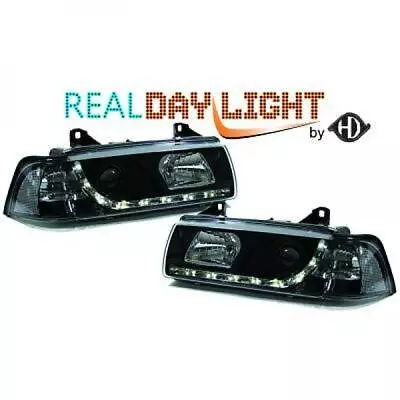 LHD Projector LED DRL Headlights Pair Clear Black For BMW 3 Series E36 90-99 • $442.38