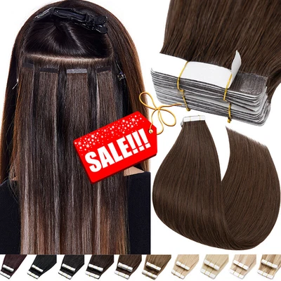 £23.28 • Buy Tape In Thick Real Remy Human Hair Extensions 100% Seamless Full Head 16-22 Inch