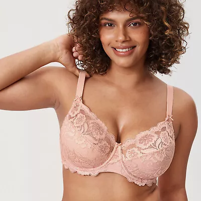 DELIMIRA Women's Plus Size Bras Full Coverage Lace Underwire Unlined Bra Up To J • $23.75