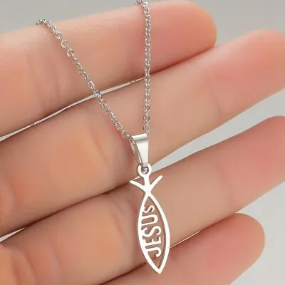 Men's Stainless Steel Necklace Geometric Fish Shape Jesus Daily Women Jewelry • $1.73