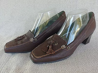 Homy Ped Brown Leather Tasseled Block Heel Women's Shoes Size 8 • $25