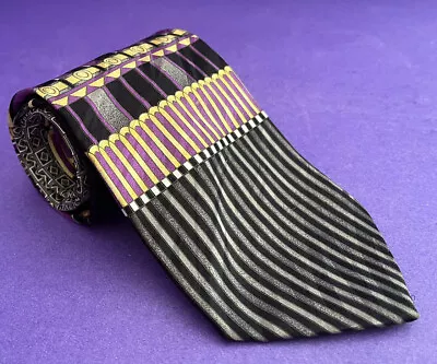 Fratelli Moda 100% Silk Tie Mardi Gras Colors Black White Purple Stripes • $18