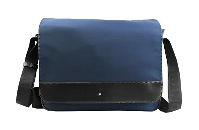 Montblanc Nightflight Messenger Shoulder Bag Blue Black Leather & Canvas 116783 • $345