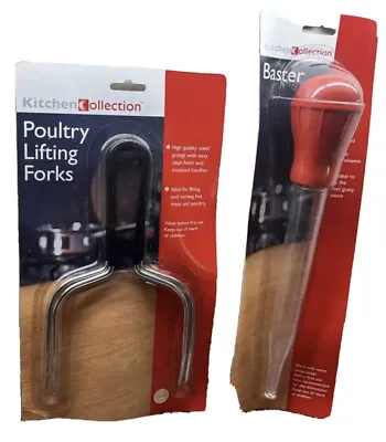 Meat Baster & Poultry Lifting Forks Duo Aldi Stores Kitchen Cooking Utensils NEW • £5.90