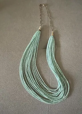 Multi Strand Green  Beaded Necklace  Bib Style Metal Clasp. Very Well Maintained • $3.50