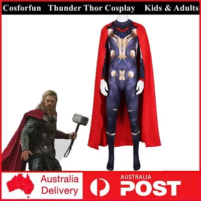 Thunder Thor Cosplay Full Set Zentai Costume Jumpsuit Cape Book Week Costume • $69.59