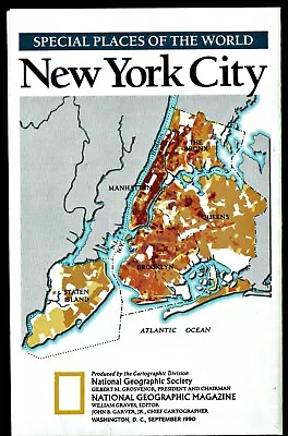 ⫸ 1990-9 September Manhattan & NEW YORK CITY NYC NY National Geographic Map - A3 • $6