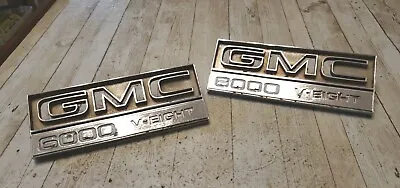 TWO Vintage 1979 GMC 6000 V-Eight V8 Emblems Badges Script Metal Chrome OEM 79 • $30