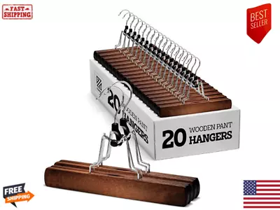 High-Grade Wooden Pants Hangers With Clips 20 Pack Non Slip Skirt Vintage Wood!! • $74.99